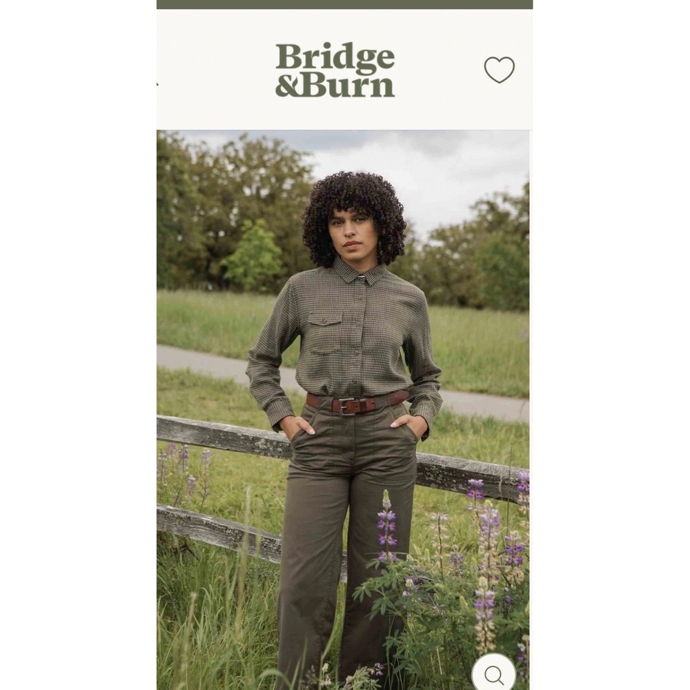 Bridge & burn womens Bird shirt organic cotton button windowpane check XS gorp - Picture 2 of 10
